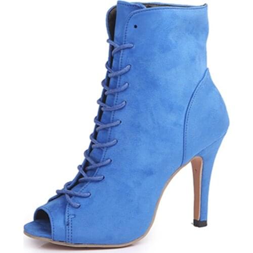 New SalsaTango Dancing Shoes 10cm High Sneaker Dance Boots Blue Flock Bachata Latin Salsa Shoes Women Party Dancing Street Shoes