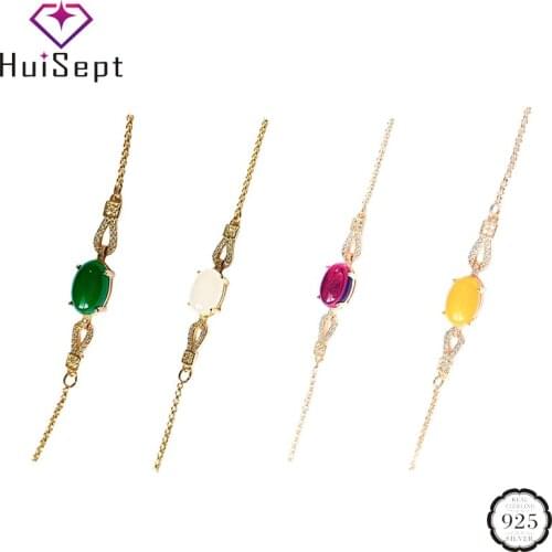 HuiSept Luxury Women Bracelet 925 Silver Jewelry Created Emerald Zircon Gemstone Accessories for Wedding Engagement Bracelets