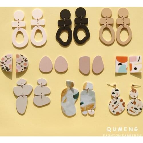 Boutique Selling Clay Texture Simple Hollow Concave Oval Abstract Geometric Acrylic Drop Earrings For Girl Trendy Jewelry