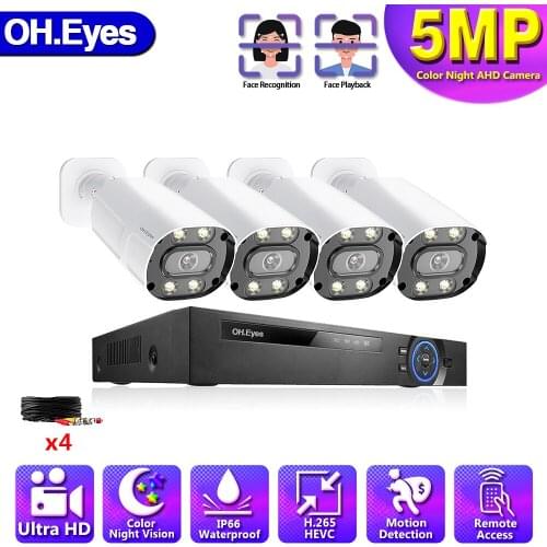 CCTV Camera Security System Kit 5MP AHD DVR 4CH 5MP Outdoor Full Color Night Vision AHD Camera Surveillance System Set 4ch