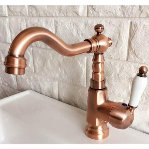 Single Handle Bathroom Basin Faucet Bathroom Kitchen Deck Mounted Antique Red Copper Hot/Cold Water Mixer Taps znf396