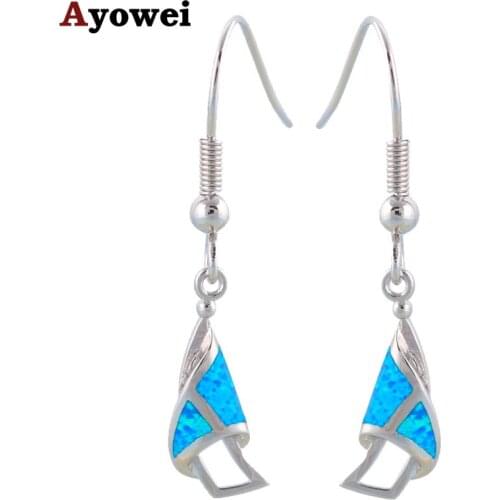 Special Wholesale & Retail Blue Fire Opal Silver Stamped Dangle Earrings Fashion Jewelry Opal Jewelry OE174A