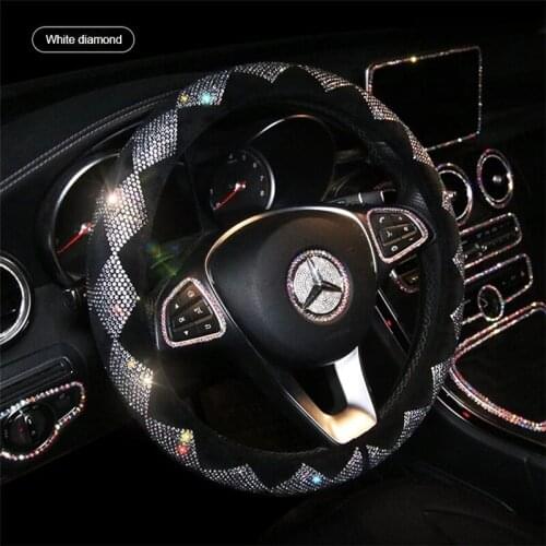 Rhinestone Car Steering Wheel Covers Leather Universal Non-slip Crystal Auto Interior Fashion Accessories For Women Girls
