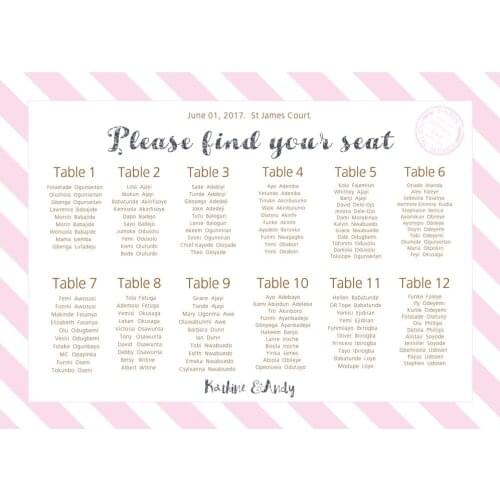The unique printable wedding seating plan digital file provided only can be birthday or christams party stripe