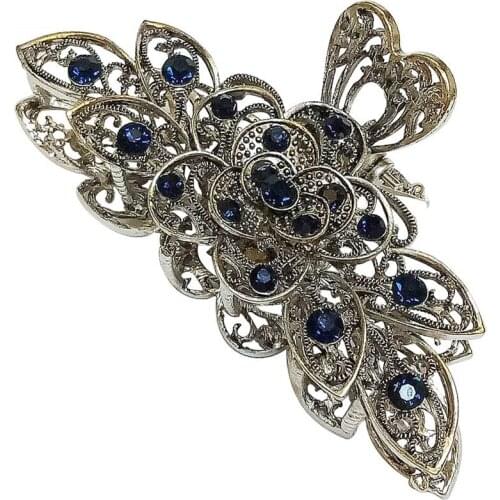 Fashion Rhinestone Crystal Flower Hair Claws Clips Clamps Hair Accessories Retro Women Clamp Barette for bride 9*3.5cm