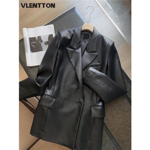 2021 Autumn New Solid PU Leather Jacket Coat Womens Casual Fashion Black Street Outwear Ladies