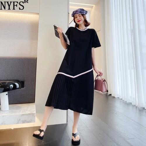 NYFS Summer Dress 2021 Korean New Patchwork Plain satin Woman Dress Vestidos Robe Elbise Fashion Short Sleeve Dress
