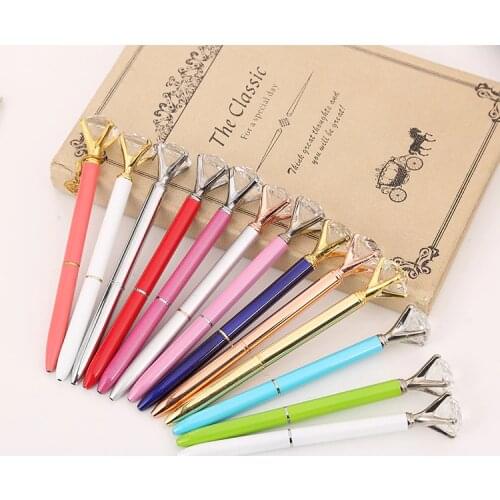 10pcs/lot New Large Diamond Pen Manufacturer Direct Sale Metal Ball Pen Glass Crystal Pen Drill Pen Customization