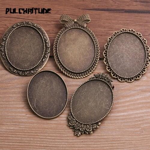 2pcs 30*40mm Inner Size Antique Bronze Oval Big Brooch 5 Style Cabochon Base Setting Charms Pendant 8E