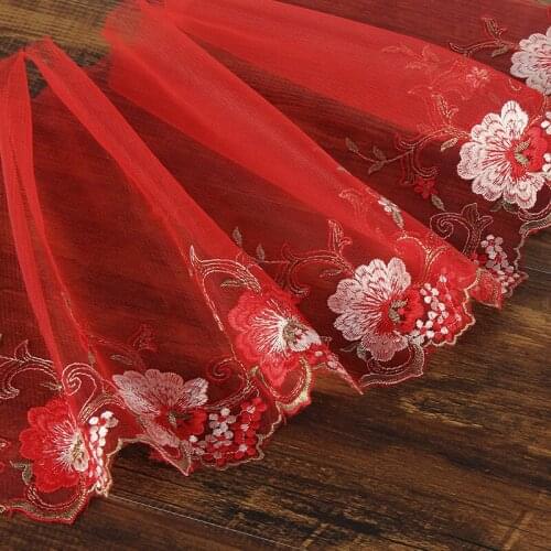 20Yards Pink Red Embroidered Mesh Lace Ribbon Tape Fabric Garment Trims Trimmings DIY Sewing Accessories Sexy Bra Material