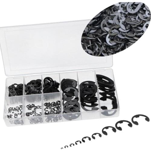 300 PCS M3 M4 M5 M6 M8 M9 Black Steel E Clip Circlip Retaining Ring Washer for Shaft Fastener