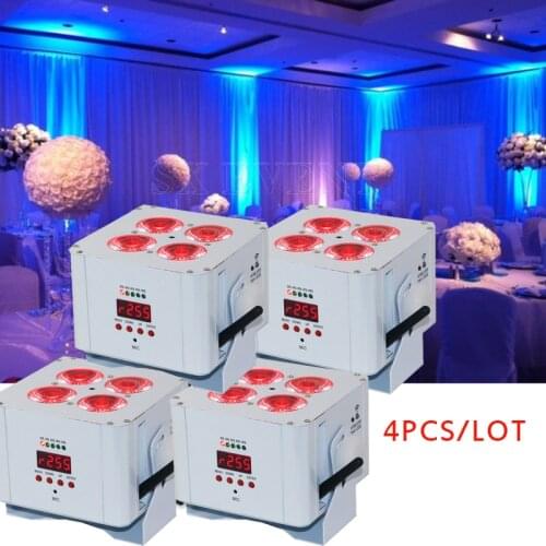 4pcs LED rgbwa uv wireless dmx battery powered APP control uplight par light Disco Wedding