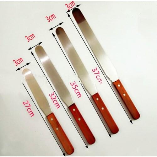 Baking Cake tools Stainless steel Wooden straight Handle Cream spatula 27cm 32cm 35cm 37cm 4 pcs in 1 set butter spreader