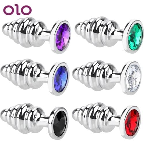 OLO Anal Plug Spiral Beads Stimulation Sex Toys For Woman Men Prostate Massager Crystal Jewelry Butt Plug Stainless Steel