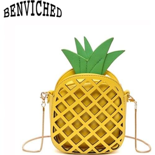 BENVICHED Spring new fashion fun pineapple small square bag casual hit color chain shoulder bag Messenger bag R02