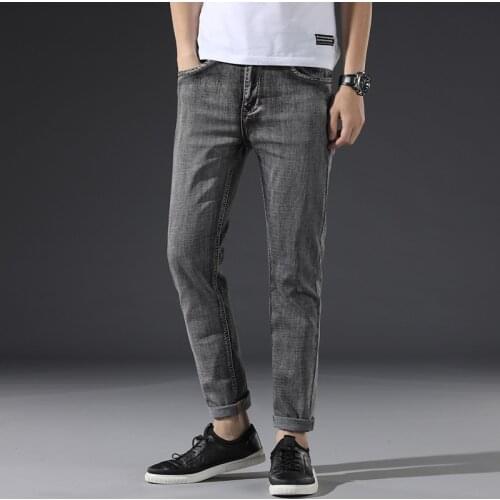Spring 2020 Mens Classic Jeans Business Stretch Straight Leg Fit Pants Motorcycle Masculinity Denim Overalls