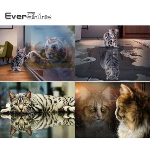 EverShine Diamond Painting Cat 5D Diamond Embroidery Animal Cross Stitch Full Square Picture Of Rhinestones Handmade Gift
