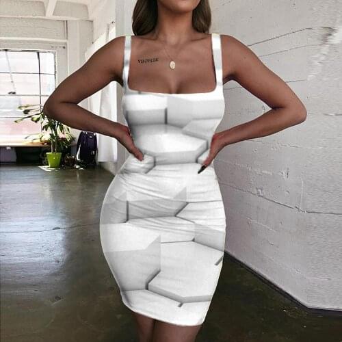 Giyu Geometry Dresses Women Abstract Sundress Psychedelic Ladies Dresses White Halter Sleeveless Womens Clothing Party New Boho