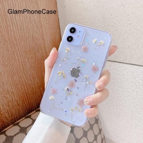 GlamPhoneCase Pink Dried Flower Phone Case For iPhone11Pro/Max X XS Max XR Soft Silicone Cover For iPhone11 7 8 6 6s Plus Case