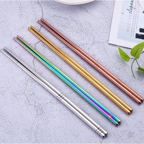 Glossy Stainless steel Gold-plated Chopsticks Rose Gold Rainbow Square Chopsticks Colorful Stainless Steel Chopsticks SN1377