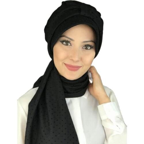 Islamic Fashion Muslim Hijab Hijab Trend Hijab Scarf Bone Ready Shawl Buckle Hat Scarf Trend Black Polka Horsehair Hat