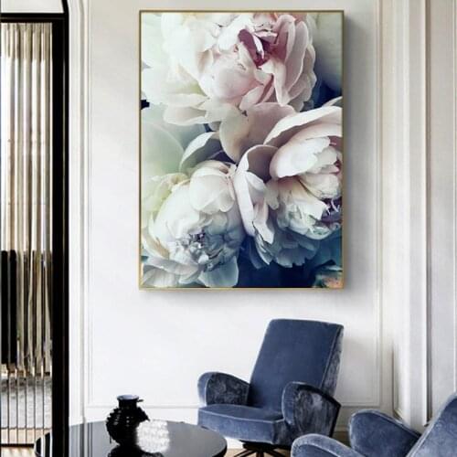 Nordic Elegant Bloom Peony Flower Canvas Painting Posters and Prints Cuadros Wall Art Picture for Living Room Home Decoration
