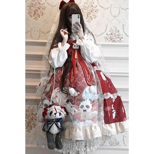 Preppy style student Hanfu retro Chinese style sweet lolita victorian printing kawaii girl loli cos gothic lolita kimono