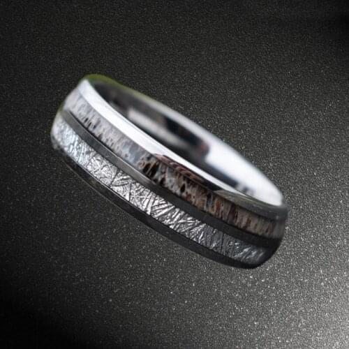 Fashion 8mm Stainless Steel Rings Engagement Wedding Band Classical Inlay Meteorite and Granite Pattern Alternate Men Rings