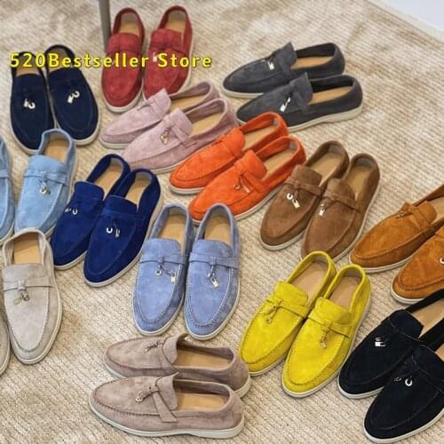 Suede Walk Loafers for Women 2021 zapatos mujer Autumn flat shoes Charms Spring low top Casual lady Genuine Leather shoes