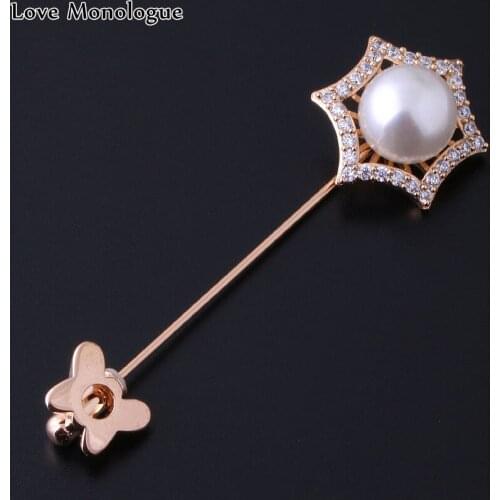 Love Monologue Excellent Simulated Pearl & Cubic Zirconia Star Brooches Pins For Womens Jewelry Christmas Gift X0082 Box Packing