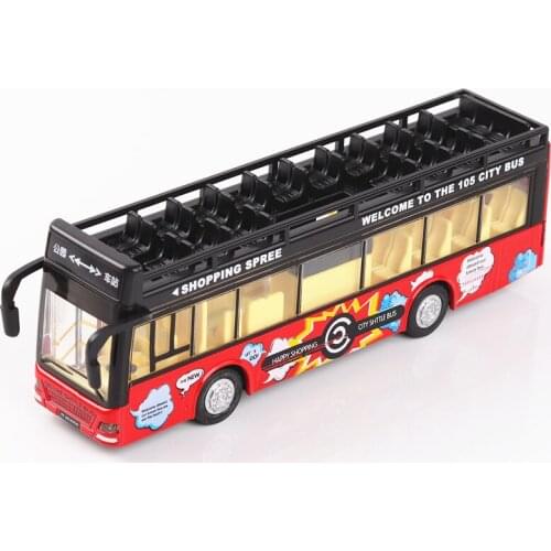 Simulation Of Double Deck Open Air Bus Model Music Light Return Force Alloy Toy Car Model Boys Birthday Christmas Gift Red