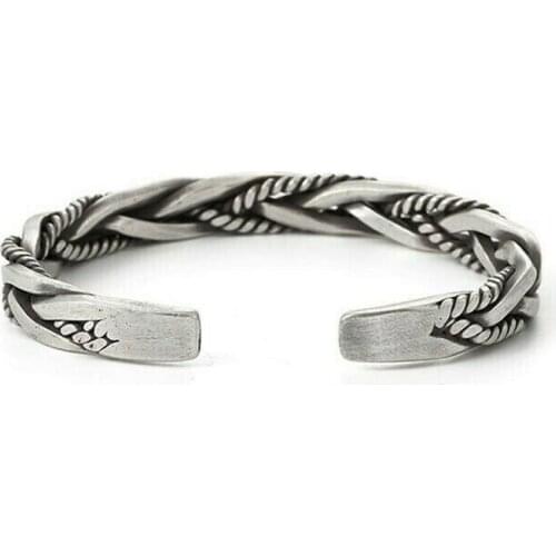 Men Jewellery Vintage 925 Sterling Silver Twisted Bracelet Thai Open Bangle Fashion Jewelry Decoration Accessories