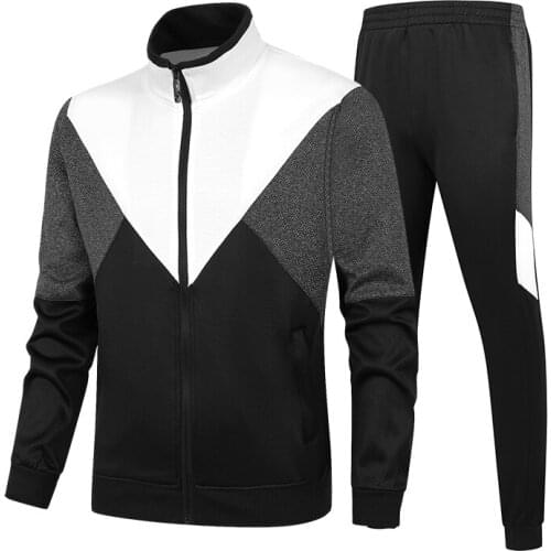 Men Tracksuit 2 Pieces Set Jacket+Pants Fashion Sportswear Suit Male Casual Jogging Set Autumn Patchwork Clothing Asian Size