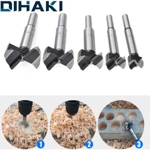 Center Forstner Drill Bit Set Round Shank Hinge Hole Saw Cutter Cemented Carbide Drill Bit 14-48mm Wood Flat Drilling Bits