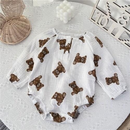 2021 New Cute Bear Print Baby Boy Bodysuit Cotton Infant Long Sleeve Bodysuit For Girls Clothes Toddler Onesie Baby Clothing