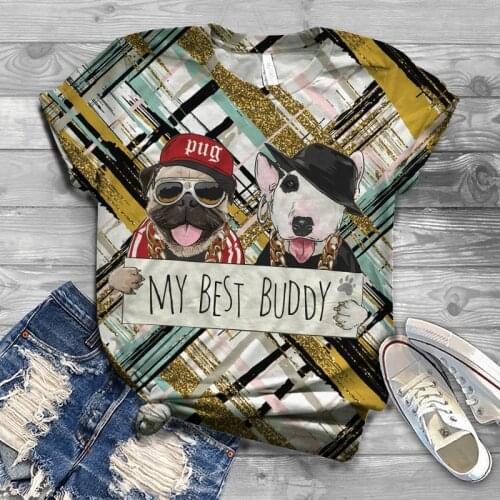 2021 new hot-selling short-sleeved summer 3DT shirt dog figure print short-sleeved couple T-shirt animal plus size casual shirt