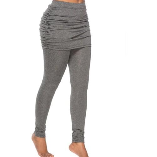 New Running Pants Hip Side Pleated Skirt Slim Sexy Skirted Leggings High Waist Pants Fashion Women Wrap Folding Dropshipping