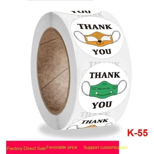 New thank you coated paper mask STICKER WHITE thank you sticker label 500 pieces / roll
