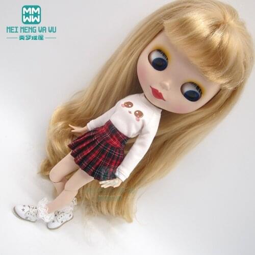Doll Clothes fashion Striped T-shirt, pleated skirt, cardigan, socks, shoes for Blyth Azone OB23 OB24 1/6 doll accessories