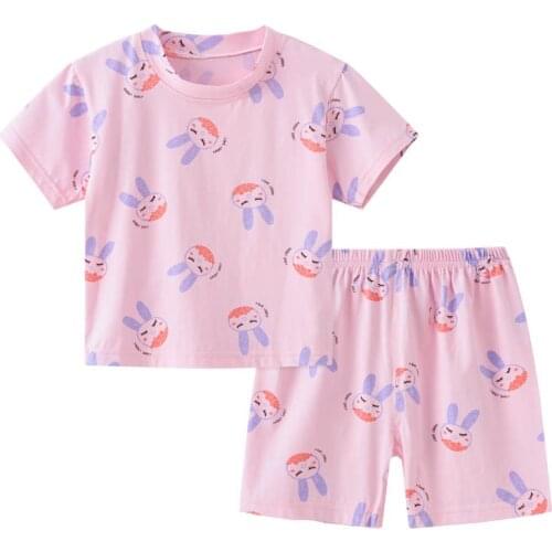 Girl Pajamas Set Summer Childrens Suit Kids Clothes Toddler Boys Girls Cotton Cartoon Printing Tops Pants 2Pc Home Wear 3-8 Y