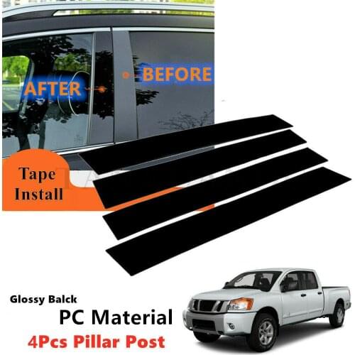 PC 4Pcs Kit Fit For Nissan Titan Crew Cab 2004-2015 4dr Left+Right Side Door Window Applique Trim Pillar Cover Piano Posts Black