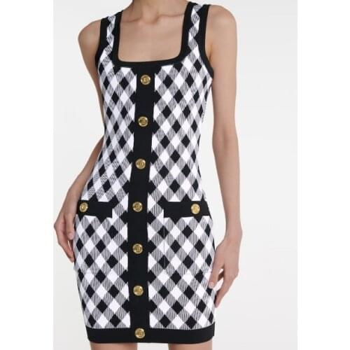 Summer High 2021SS Quality Women Plaid Knitted Vest Slim Dress For Ladies Clothes 2 Color Ddxgz2 6.16