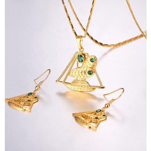 PNG Jewelry boat lakatoi canoe necklace set for Women gold color necklace earring jewelry set