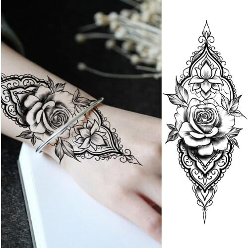 Fake Jewelry Temporary Tattoos Sticker For Women Fashion Body Art Hands Arm Tattoos Fakw Black Flower Tattoos For Wedding Party