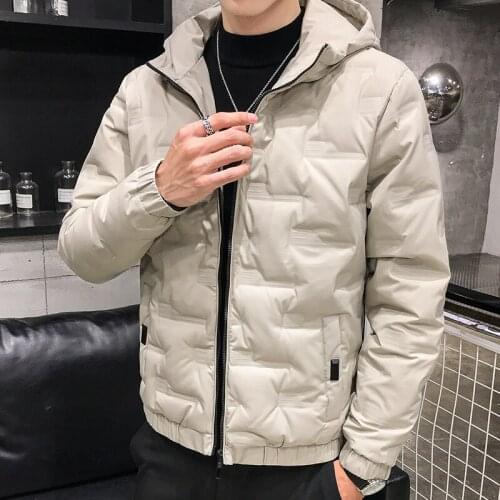 Mens Winter Down Jacket Solid Folds Puffer Jacket White Duck Down Coats Windproof Warm Hooded Parka Fashion Winter Men Clothing