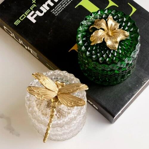 Nordic Coffee Table Glass Storage Brass Dragonfly Deer Flower Tank Toothpick Cotton Candy Storage Box Home Soft Decor Ornaments