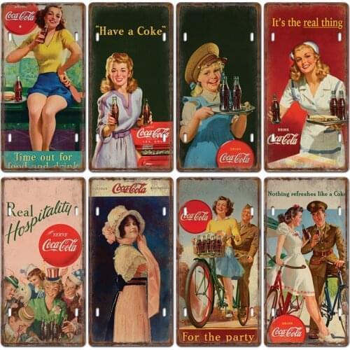 Ice Cola Vintage Metal Tin Sign Coke Retro Poster Wall Sticker Art Metal Plaque Home Decoration Iron Painting Bar Pub Restaurant