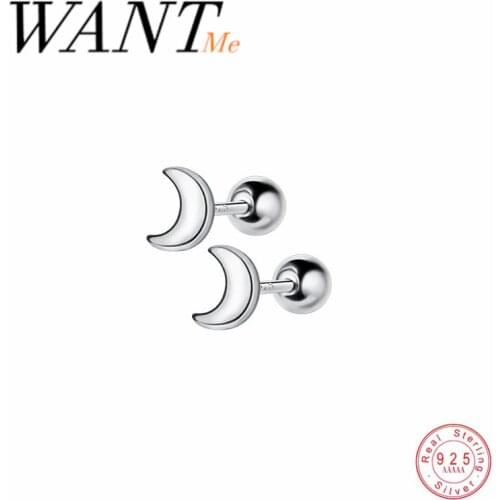 WANTME Real 925 Sterling Silver Minimalist Fashion Romantic Sweet Moon Stud Earrings for Women Youth Office Party Jewelry Gift