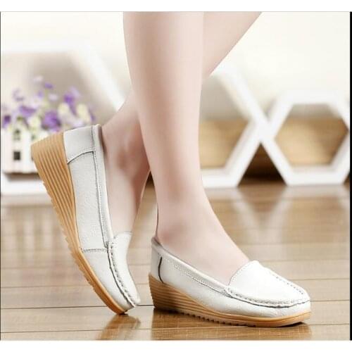 New Women Flats Genuine Leather Shoes Wedge Heels Women Loafers Ballet Flat Shoes Platform Spring Summer Womens non-slip shoes