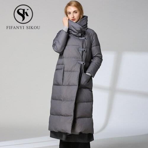 Fashion Casual Long Down Jacket Women 2019 Winter Coat Single Breasted High quality White duck down Coats Thick Warm Outerwear
